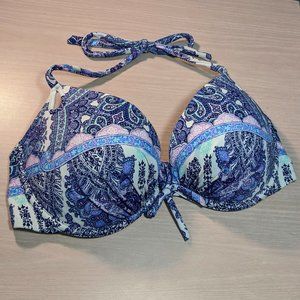 VS Blue Paisley Floral Push Up Halter Bikini Top 36D